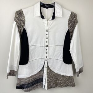 Threadz Australia Tunic Top Women M Mixed Fabric Button Up Boho Hippy Festival